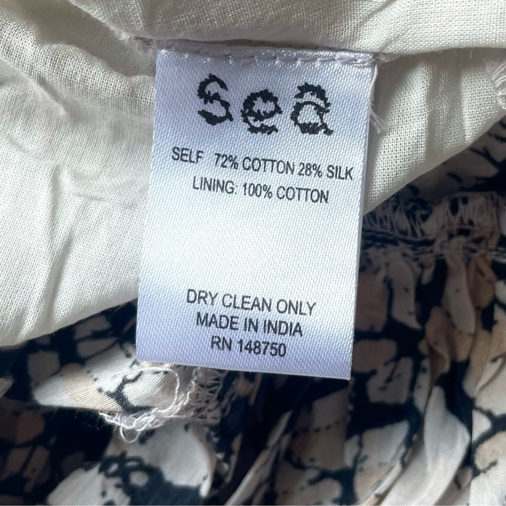 Sea new york Black and Cream Floral Midi Borealis Puff Sleeve silk cotton blend - Picture 7 of 13